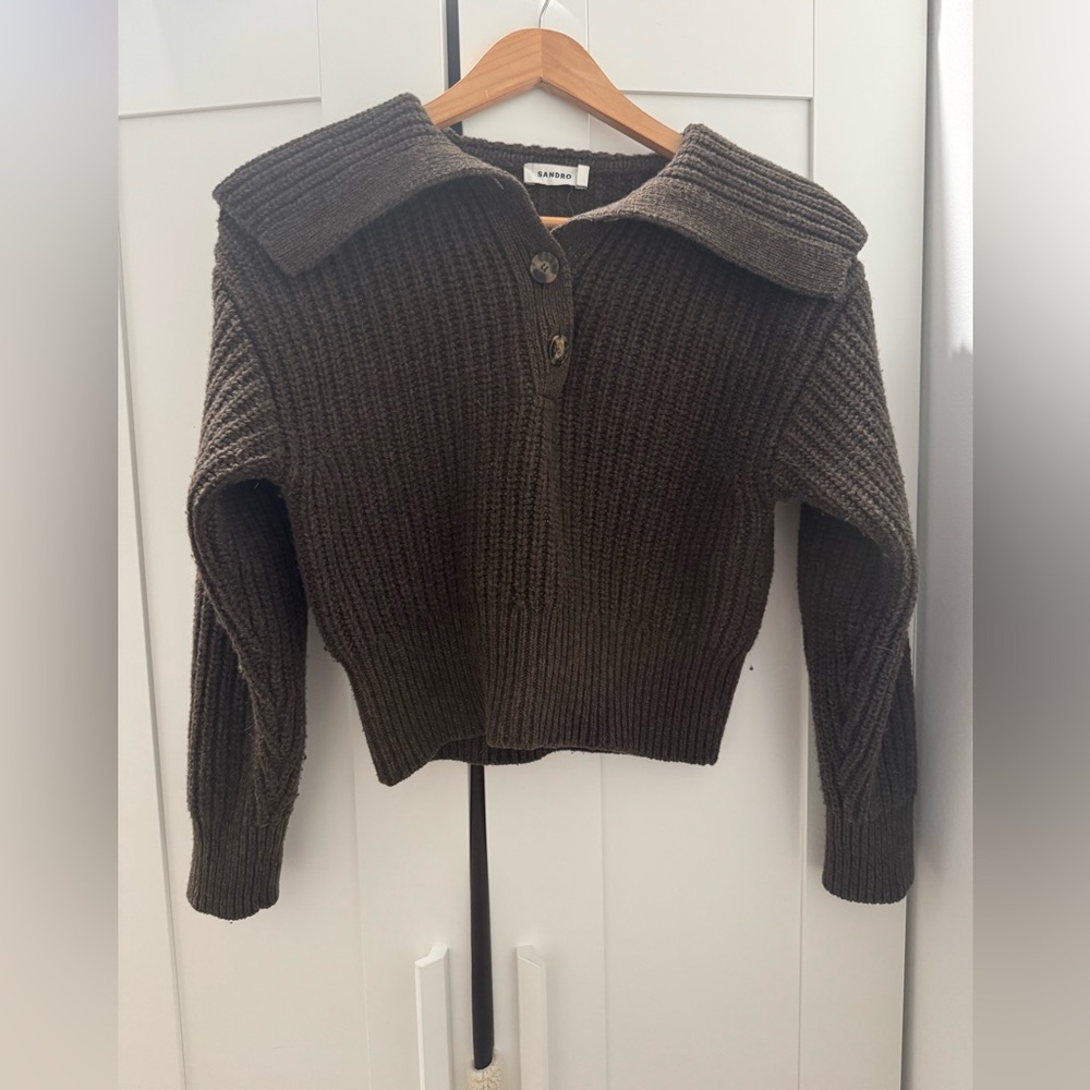 Sandro Collar Sweater Sweatshirt Olive Sz 1 like new